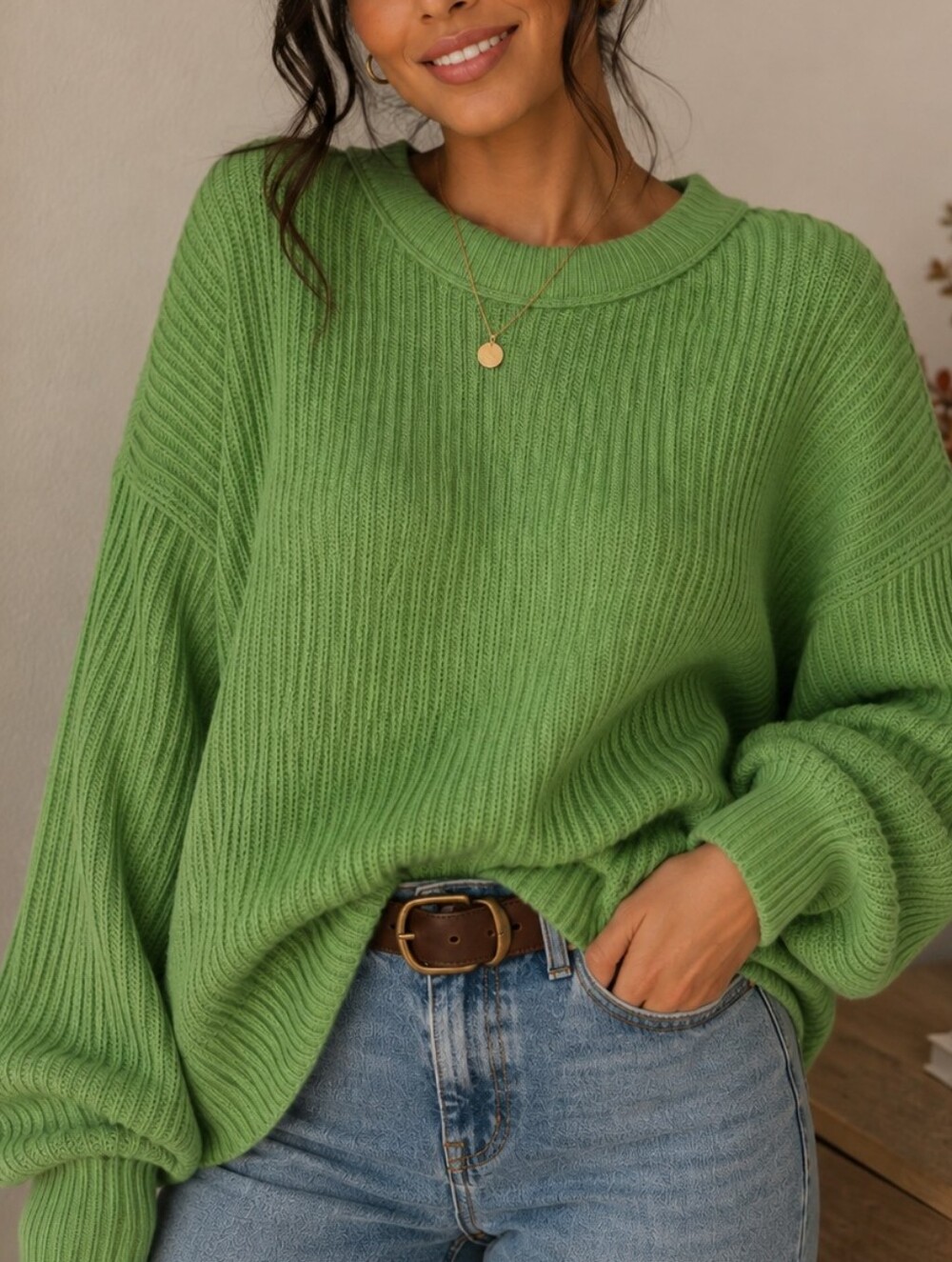 NWT Aerie Beyond Chenille
Oversized Ribbed Crewneck Sweater - Fresh Green